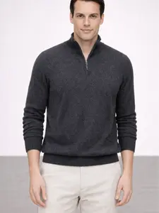 State Cashmere Men's Mock-Neck Quarter Zip Cashmere Polo Sweater