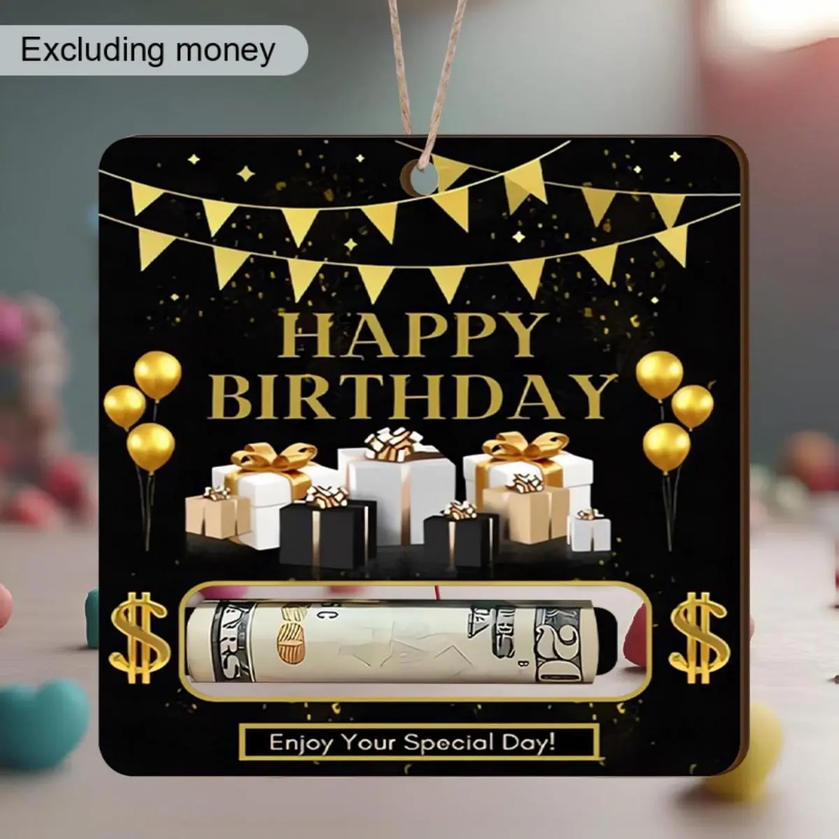 Happy Birthday Wooden Money Holder Decoration, 1/4 Counts/set Colorful Birthday Themed Hanging Ornament, Birthday Party Decoration Supplies Multiple Uses, Home Party Decorations