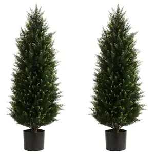 3FT Artificial Topiary Tree Set of 2 Artificial Cedar Trees 4FT Uv Resistant Pine Potted Artificial Plants Outdoor Realistic Fake Plants Front Porch Decor Indoor Faux Cypress Trees Decorative Fruit Plastic Leaf