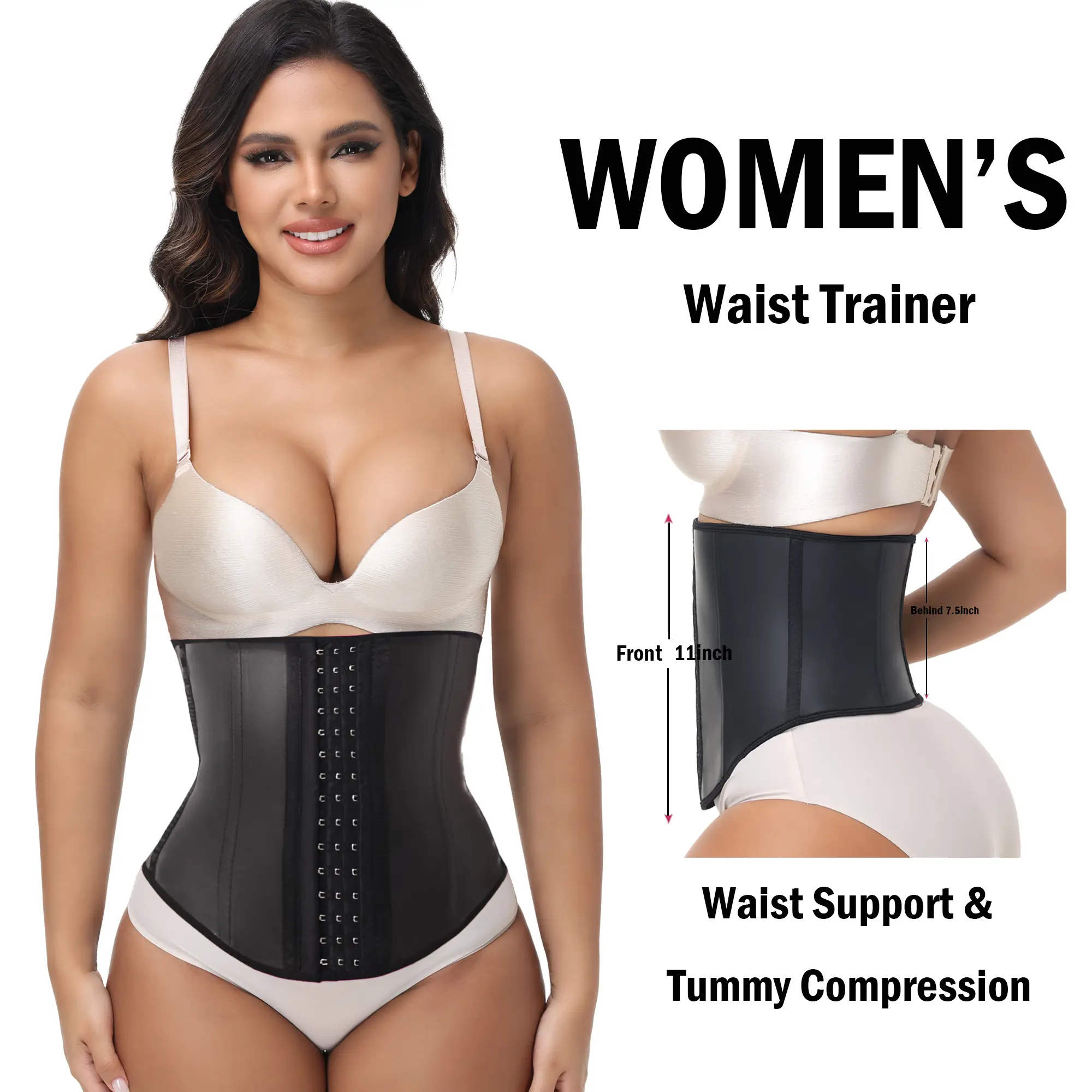 Women's Latex Waist Trainer Shapewear - Underbust Built-in Corset Tummy Control Belt for Wedding, Work, Body Sculpting & Athletic Hourglass Figure