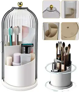 2026 New Dustproof Toothbrush Holder with Cover,Rotating Electric Toothbrush Toothpaste Organizer,3 Slots Transparent Makeup Brush Storage, Bathroom Countertop Vanity Organizer,CleanTok Viral Bathroom Must Have,TikTok Made Me Buy It 2026 Home Essentials