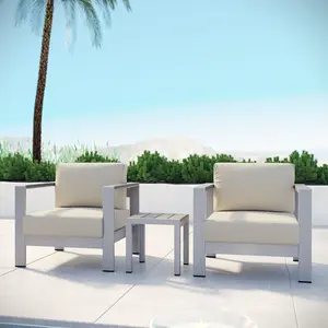 Modway Shore 3 Piece Outdoor Patio Aluminum Set in Silver Beige
