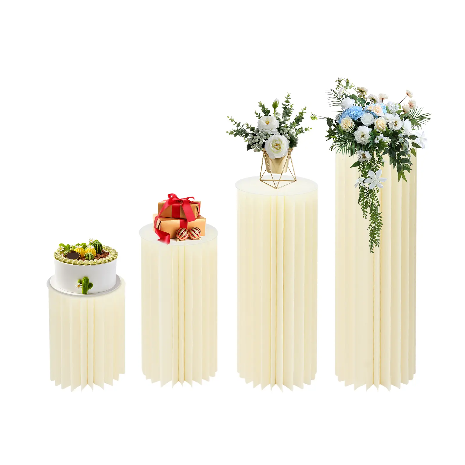 Modern 4-Piece Honeycomb Cardboard Flower Stand Set - Smooth PVC Tops, 66 lbs Load Capacity, 15.7"-39.4" (30*60cm) Tall DIY Pedestals, Bouquet Display, Ideal for Wedding Decor, Floral Decoration Gift