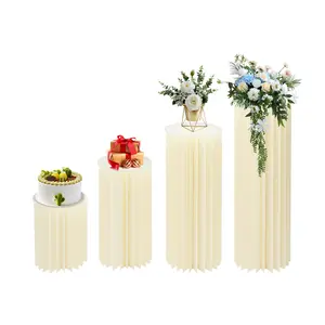 4-Piece Honeycomb Cardboard Flower Stand Set with PVC Tops, 66 lbs Load Capacity DIY Display Pedestals for Wedding Aisle Centerpieces, Party Birthday Decoration (15.7" to 39.4" Tall)