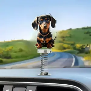 Acrylic Sausage Dog Wobble Figurine Dashboard Decoration, Cute Spring Shaking Statue for Home & Car Decor, Perfect Gift for Halloween & Christmas, Car Desktop Decor