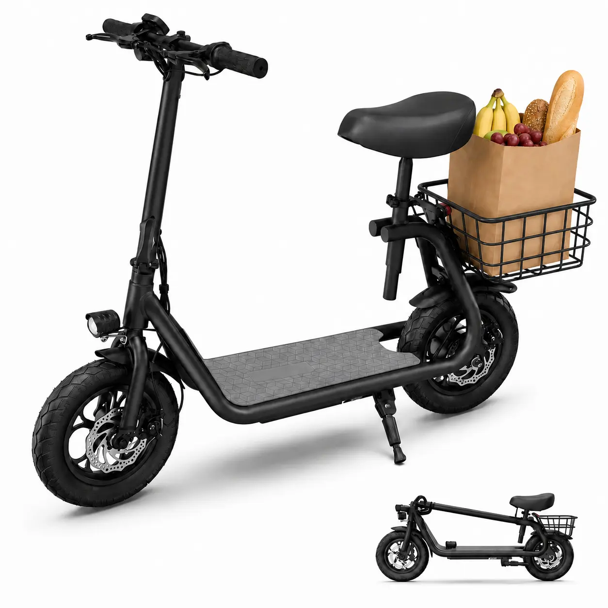 Adult Foldable Electric Scooter with Seat and Basket - 800W Motor, 25 mi Range, 18.5 MPH Speed, 265 LBS Load Capacity | Sports & Outdoor Scooters Equipment