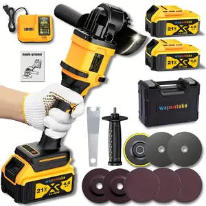 Wapentake Heavy-Duty 21V Wireless Angle Grinder Set, Rechargeable Lithium-ion Cordless Power Tool with Fast Charger & Complete Abrasive Discs for Steel Cutting, Surface Polishing, Rust Removal & Construction Workshop Use