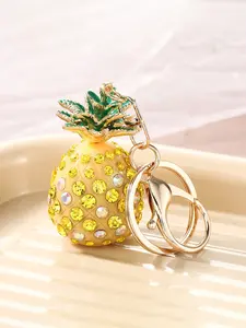 Simulated Pineapple Keychain, Cute Animal Design, Diamond-Studded Car Keychain, Bag Pendant, All Seasons Accessory