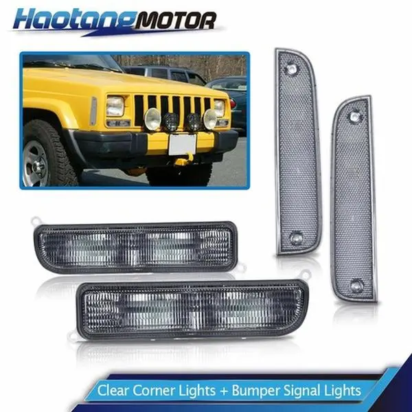 CROSSDESIGN Chrome Corner & 2 x Bumper Turn Signals - Direct Replacement, Easy Install, Plug-and-Play Car Lighting Accessories for 1997-2001 Jeep Cherokee XJ Chassis Auto Parts