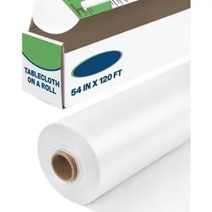 Plastic Table Cover Roll 54 Inch x 120  Disposable Tablecloth, White Table Cloth Roll with  Box for Weddings, Christmas, Thanksgiving, Banquets, Parties