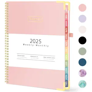 2025 Planner, Hardcover Weekly and Monthly Planner, January 2025 - December 2025, 8.5" x 11", Spiral Calendar Planner with Tabs, Exquisite Daily Organizer Notebook with Inner Pocket, Agenda Journal for Office Home School, A4 Size, Pink