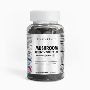 Exuvital Mushroom Extract Complex 10X Raspberry Flavor 60 Gummies Supports Cognitive Function & Energy USA Made with Maitake Shiitake & Reishi