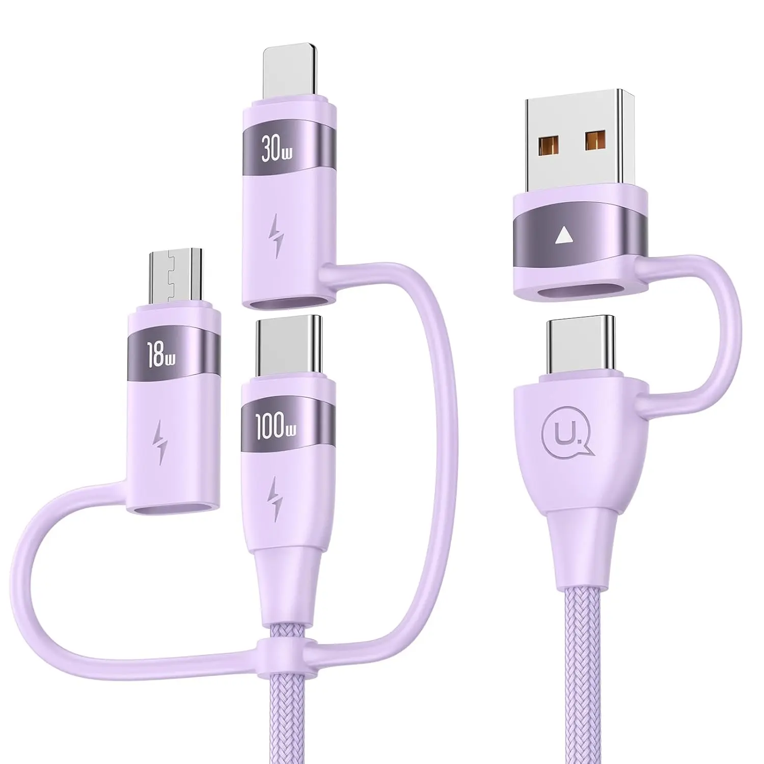 USAMS 4ft 100W 6-in-1 Multi Charging Cable| USB-C/A to iPhone/Type-C/Micro Connector| Fast Charger Cord for Phones, Tablets, Laptops