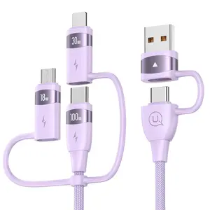 USAMS 4ft 100W 6-in-1 Multi Charging Cable| USB-C/A to iPhone/Type-C/Micro Connector| Fast Charger Cord for Phones, Tablets, Laptops