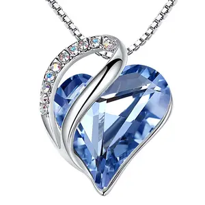 Leafael Necklaces for Women Infinity Love Heart Pendant with Birthstone Crystals Jewelry Gifts for Wife Silver Plated 18 2 inch Chain Birthday or Chrismas Holiday Gift for Her Mom Girlfriends