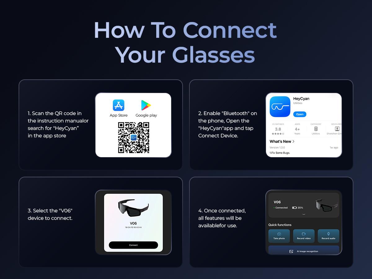 Smart Sports Glasses with 8MP Camera, 2KPhoto/1200P Video Recording WearableGlasses, IP54 Waterproof MultifunctionalWireless Audio Bluetooth Glasses withHeadphone, Outdoor Sports PolarizedSunglasses with Al Voice Assistant, UVProtection Eyeglass