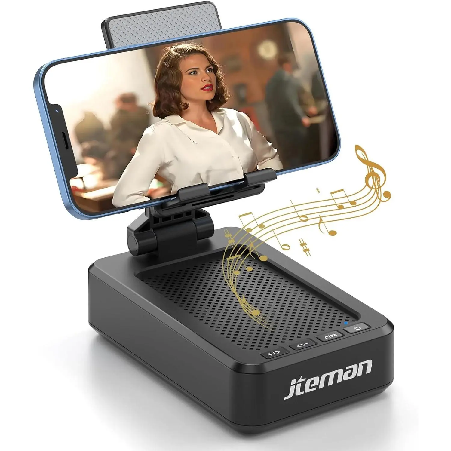 Cell Phone Stand with Wireless Bluetooth Speaker and Anti-Slip Base HD Surround Sound Perfect for Home and Outdoors with Bluetooth Speaker for Desk Compatible with iPhone/ipad/Samsung Galaxy Cellphone Smartphone