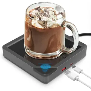 Coffee Mug Warmer with 2 USB Charging Ports Auto Shut-Off Candle Wax Warmer Heated Beverage Coffee Accessories for Home Office Desk Black