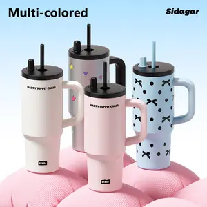 [Sidagar] 24oz Holiday Straw Handle Cup,Leak-proof Cup Lid,Non-slip Noise Reduction Pad At The Bottom,StainlessSteel Thermos Cup,Wide Mouth and Narrow Bottom for Easy Cleaning and CarLoading,Double-mouth Handle Tumbler,dealsforyoudays