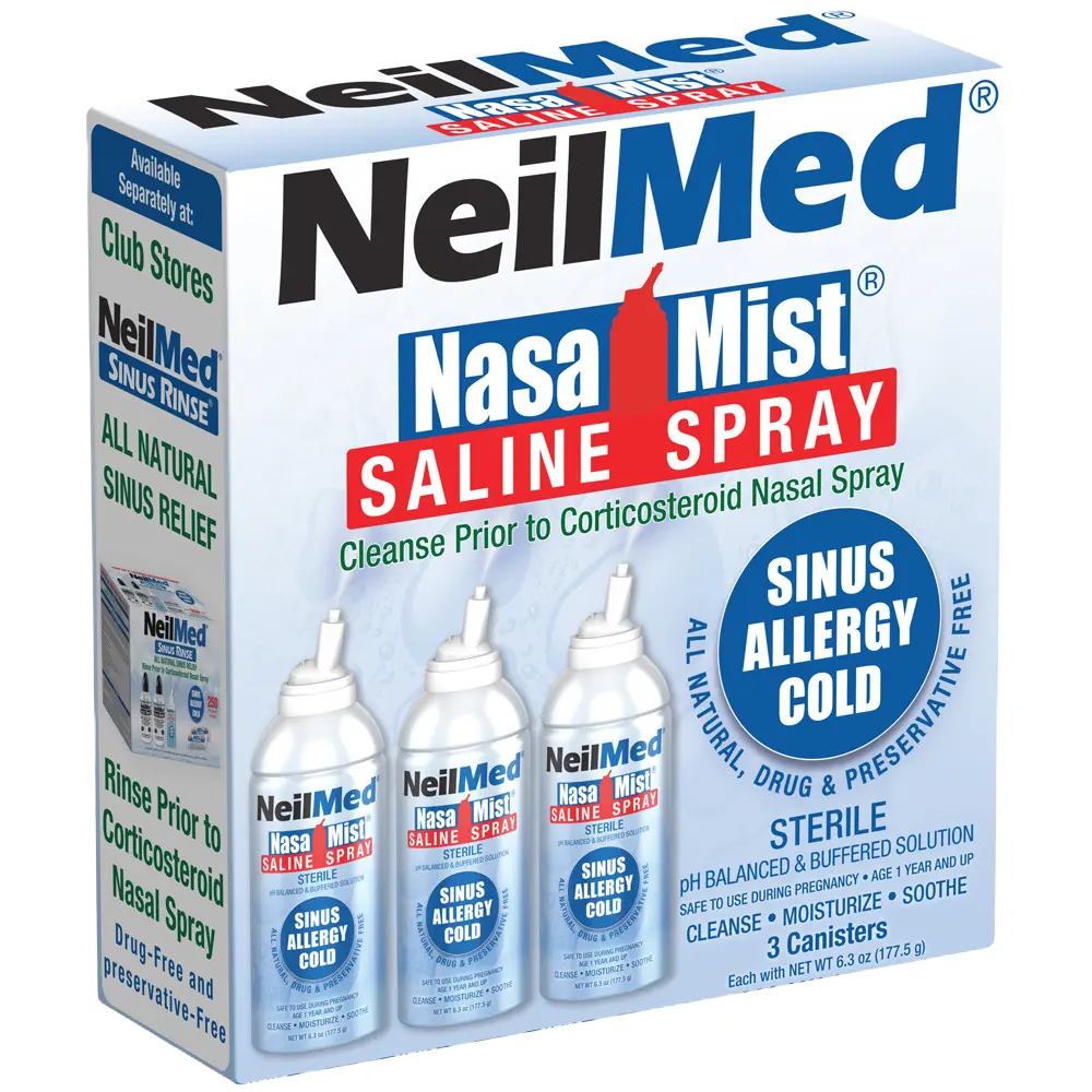 NasaMist Isotonic Saline Spray. Soothe, Moisturize and Cleanse using specially designed tip. 177mL Pack of 3 NasaMist Isotonic Saline Spray. Soothe, Moisturize and Cleanse using specially designed tip. 177mL Pack of 3