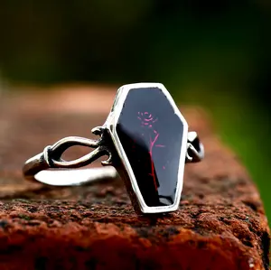 Quality Stainless Steel Creative Coffin Rose Design Personality Ring (Size 6-13)