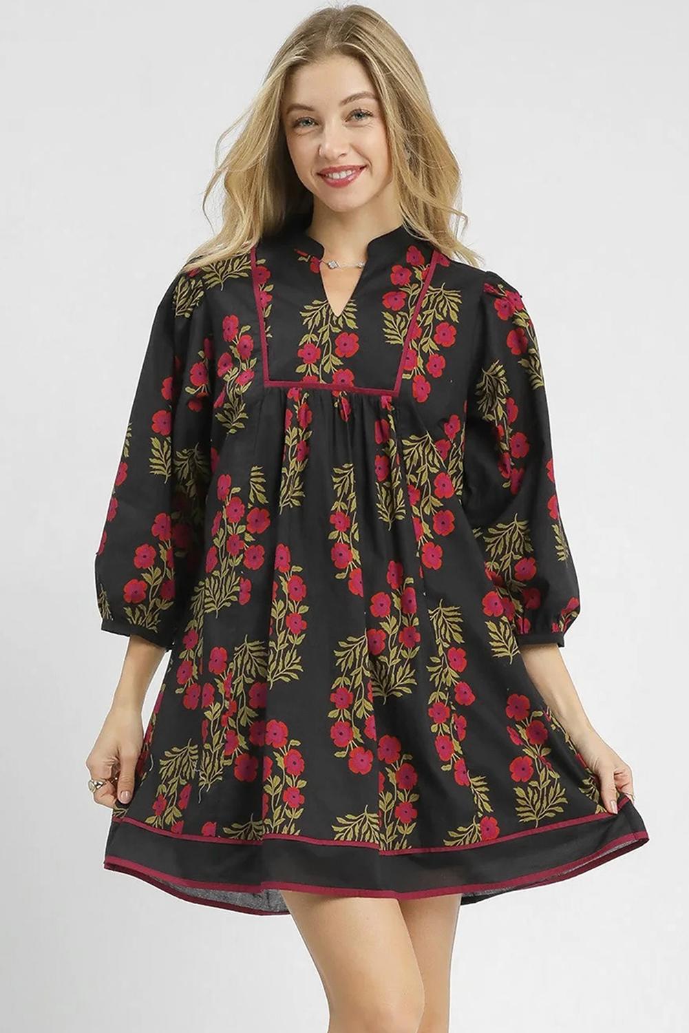 Mntaor Women's Sky Blue Floral Striped Mini Dress with Tie Notched Neck & Puff Sleeves Easy to Wear for Brunch Shopping or Weekend Getaways Mntaor Women's Sky Blue Floral Striped Mini Dress with Tie Notched Neck & Puff Sleeves Easy to Wear for Brunch Shopping or Weekend Getaways