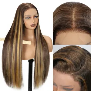 ERQQ 30inch/76cm Synthetic Lace Front Wig 13x6 HD Long 4/27 Highlight Straight Pre-Plucked Wig for Women Beginners Friendly Vivid Clean Hairline with Tiny Knots Premium Fiber 200% Density