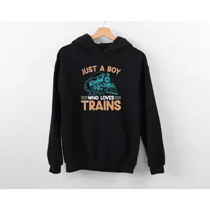 Boy Who Loves Trains Hoodie, Train Railway Hoodie, Gift for Train Conductor, Train Theme Birthday Hoodie, Train Enthusiast Hoodie, Locomotive Hoodie