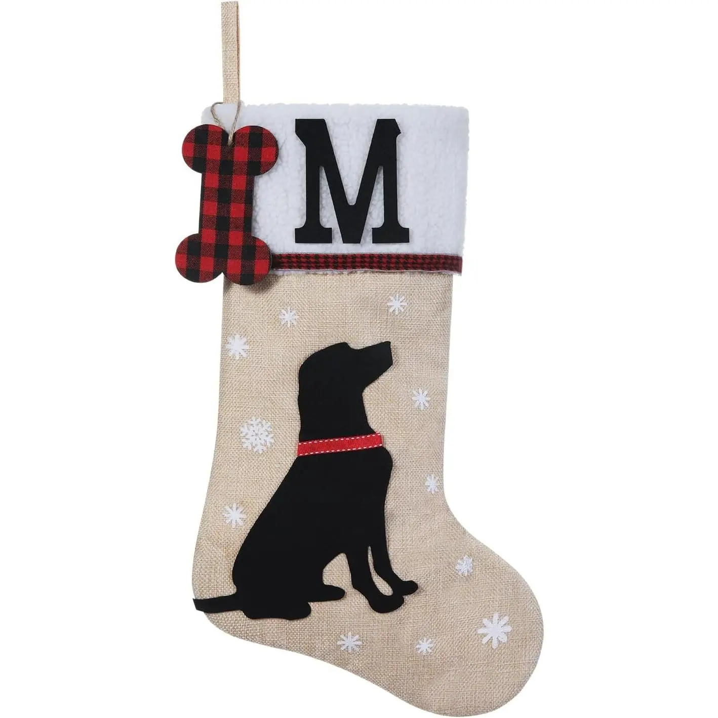 20 Inches Pets Initial Christmas Stocking,Dog Christmas Stocking Personalized with Dog Bone Hanging Wooden Ornament,Xmas Gifts for Pets(Letter M)
