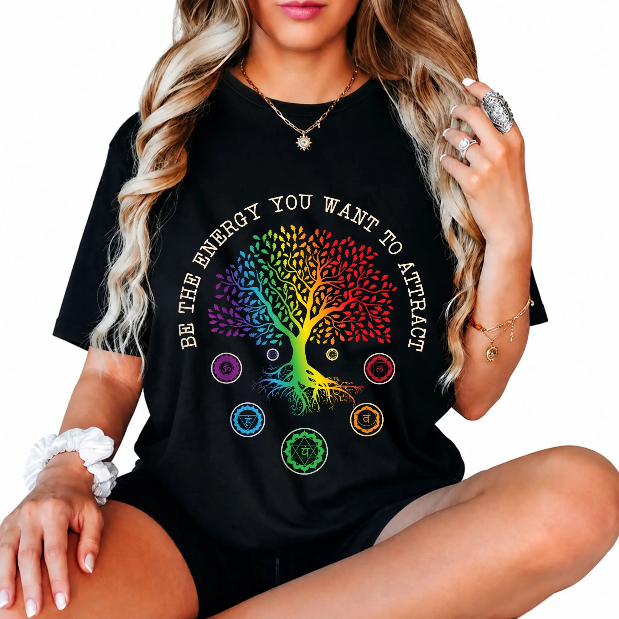 100% Cotton Chakra Tree Life Be the energy you want to attract Chakra T-Shirt