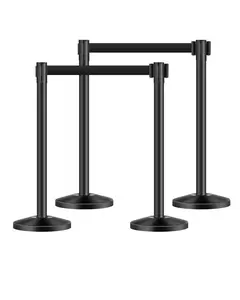 【FathersDayGift】VEVOR Stanchion Post,  , 4 Pcs Stanchions with Retractable Belts, Carbon Steel Black Stanchions Queue with Sand Injection Hollow Base, Crowd Control Barriers for Theaters, Parties, Weddings, Exhibitions