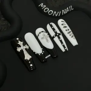 < Crux (D004)> Mooni Nail Goth Dark & Y2K Collection -100% Handcrafted 3D Press-On Nails，Reusable, Long-Lasting, Salon-Quality. Original design, trendy and elegant. Comes with nail art tools, suitable for daily, office, festival&party wear.