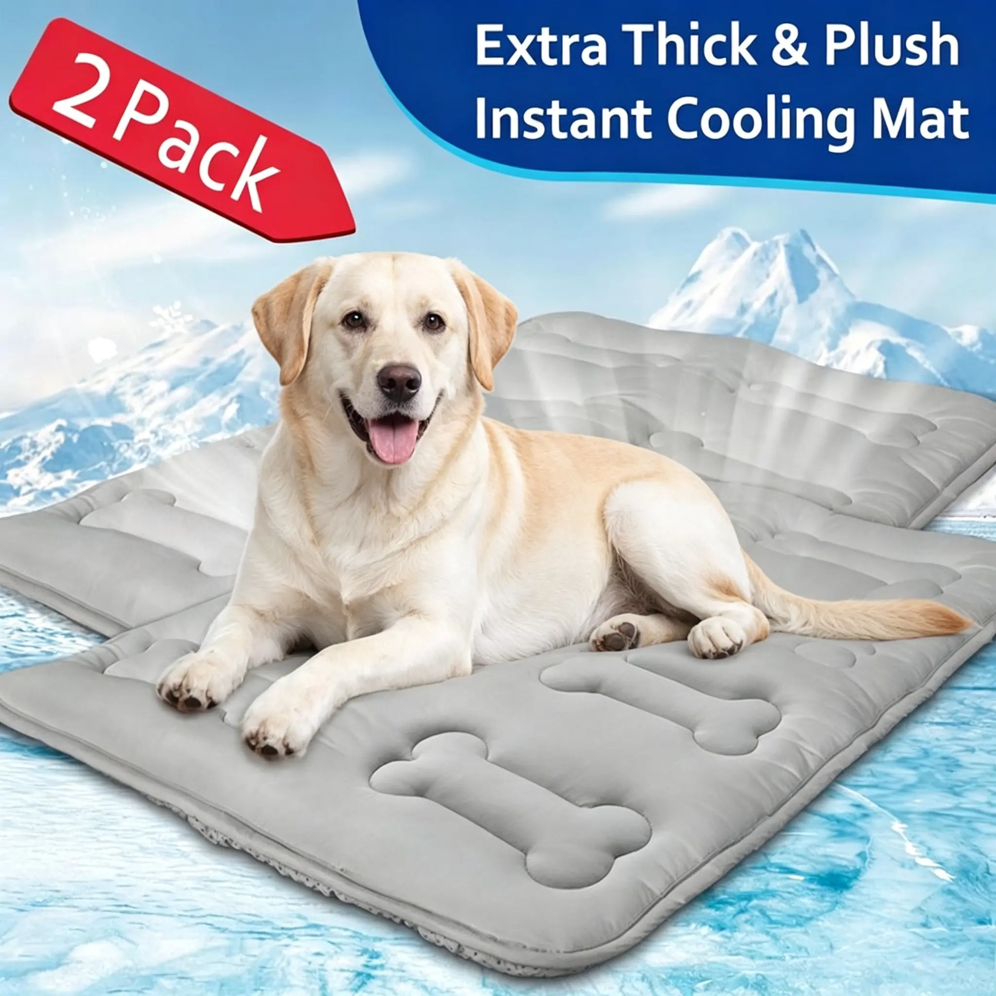 2-Pack Thicker Dog Cooling Mats for Large Dogs, Soft Durable Washable Non-Slip Cute Bone Quilted Instant Cool Summer Pet Cooling Pad, No Geal No Electric Portable Lightweight Indoor Outdoor Cold Kennel Crate Bed #SummerVibes #tiktokshopsummersale