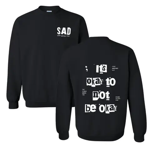 Stay Another Day Men's Mental Health Awareness Graphic Hoodie - Bold "It's Okay To Not Be Okay" Print, Long Sleeve Streetwear Pullover, Charcoal, 2X/3X/5X Men's Hoodies Sweatshirt