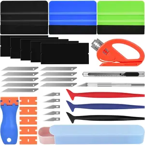 Vinyl Wrap Tool kit 35 count, Window Tint Tools Kit Including Package Bag, Felt , Edge Trimmer, Soft Corner , Retractable Kinfe and 10*Kinfe , Carving , Cut