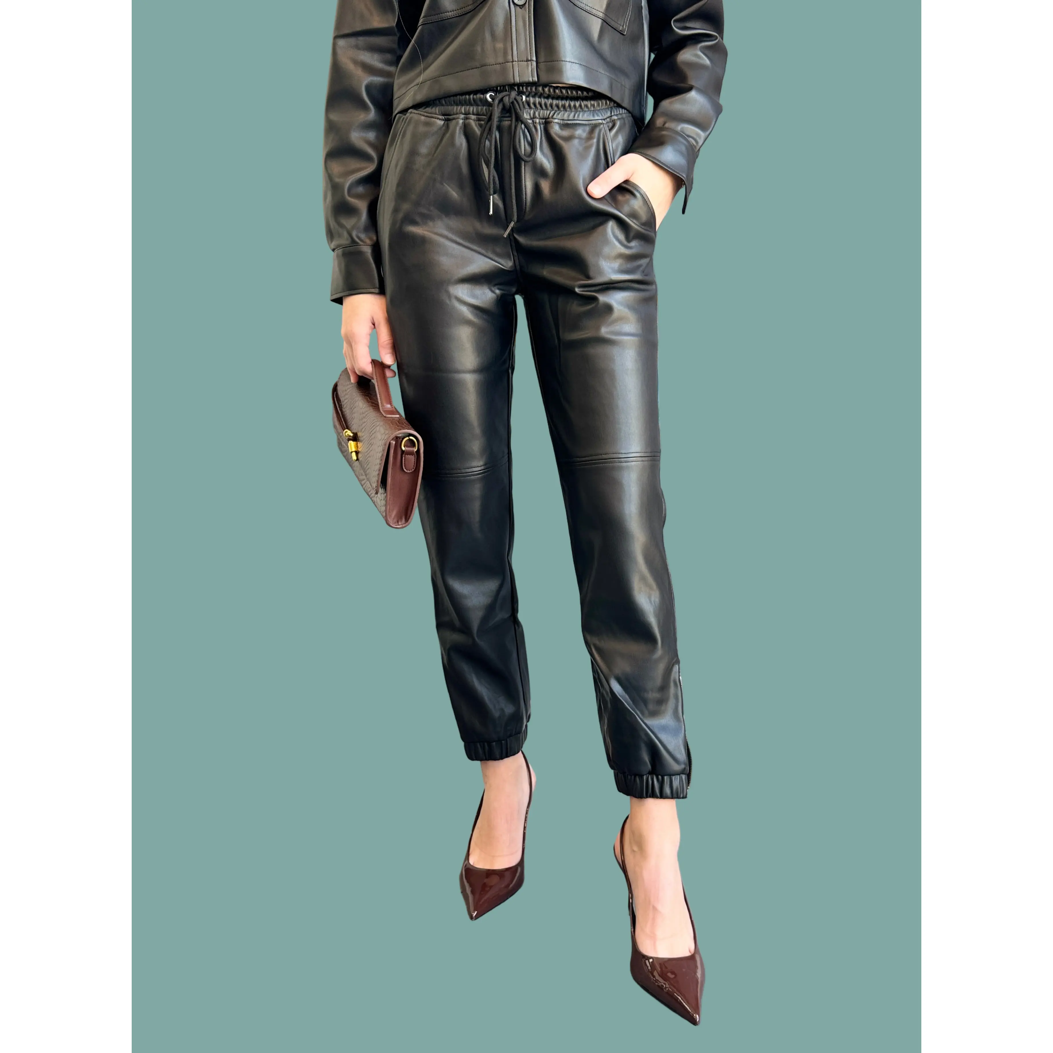 Drawcord Leather Jogger