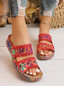 230g Ultra Light Bohemian Ethnic Print Slides Women Non Slip Soft Sole Wedge Slippers Casual Outdoor Beach Summer Sandals