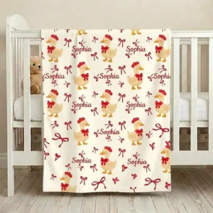 Personalized Duck Baby Swaddle Blanket with Name – Custom Newborn Receiving Blanket, Cute Duckling Baby Wrap, Baby Girl Shower Gift