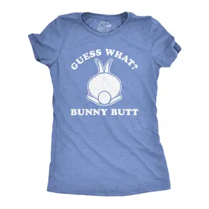 Womens Guess What Bunny Butt T shirt Funny Easter Sunday Gift for Egg Basket Funny Womens T Shirts Cute Vintage Fashion Casual Ladies T-Shirt Gift Easter Tops for Women Funny Animal Top Women's Novelty Tees Light Blue