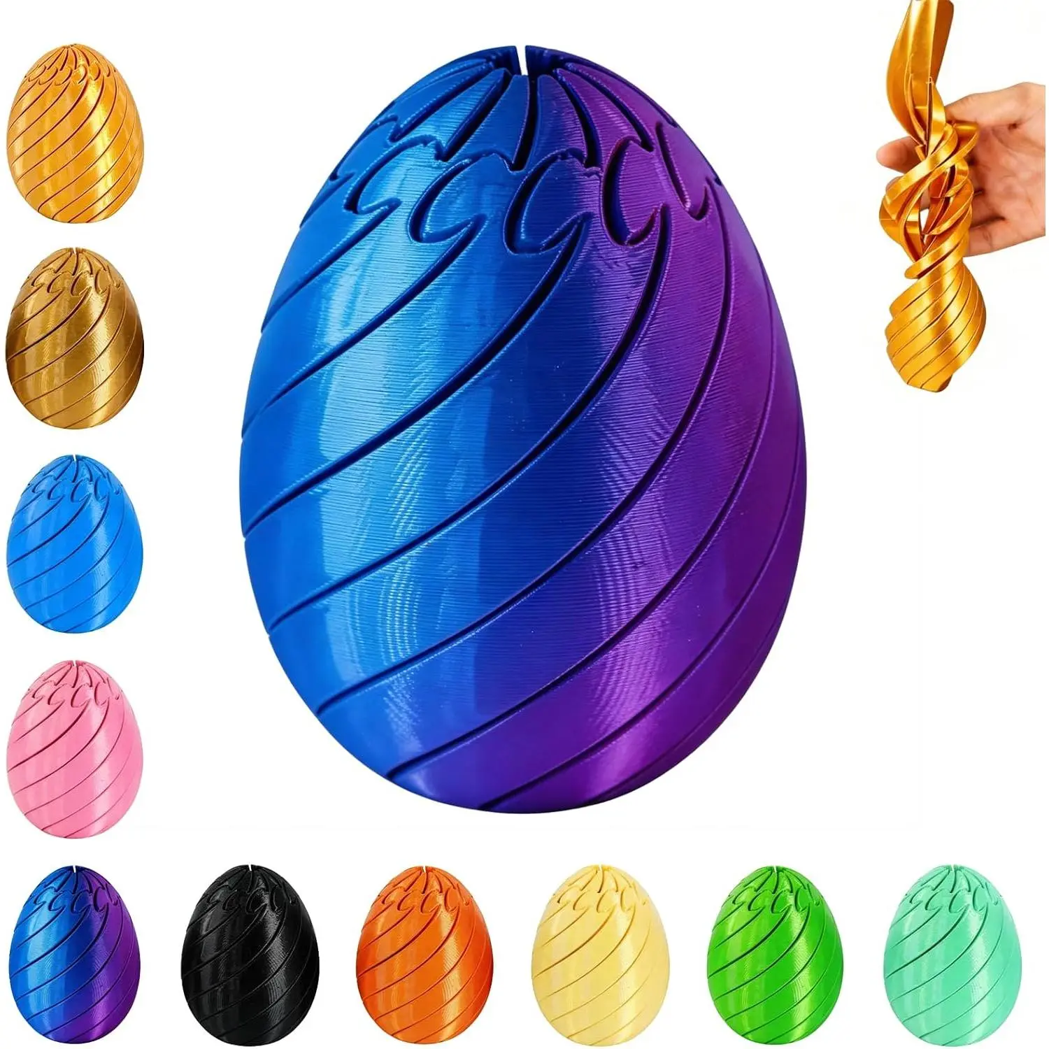 Twisty Fidget Egg, 3D Printed Slippery Egg Fidget for Adults, Smooth Rotating Stress Relief Egg Spinner, Unique Easter Egg Filler and Desk Toy for Relaxation