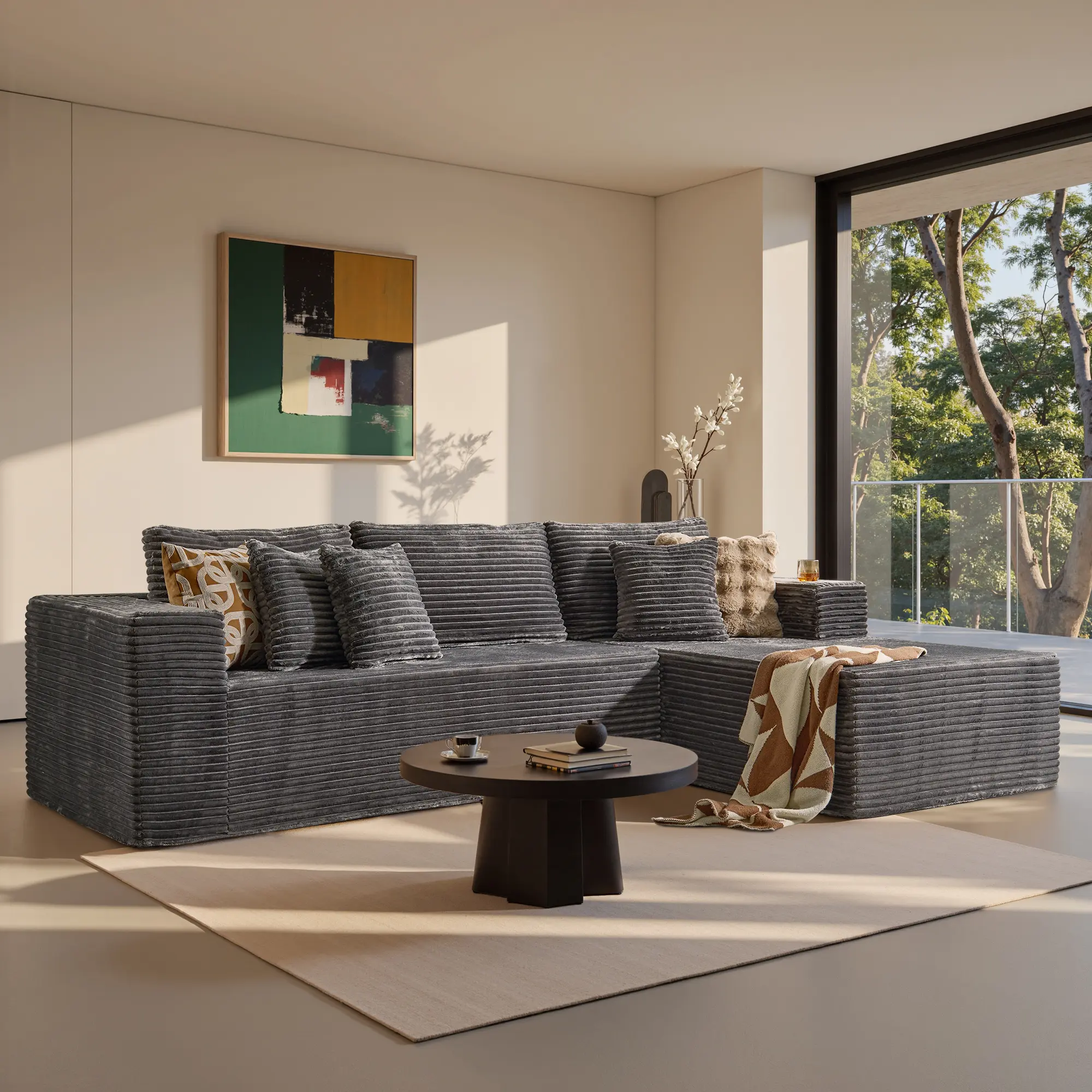 108" Grey L Shaped Right Chaise