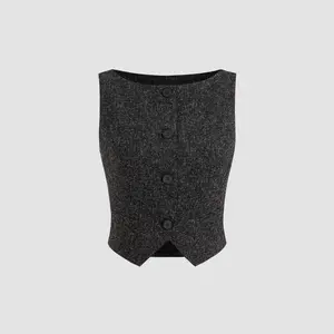 Cider [2 colors, size 2-10] Tweed Boat Neck Solid Button Vest