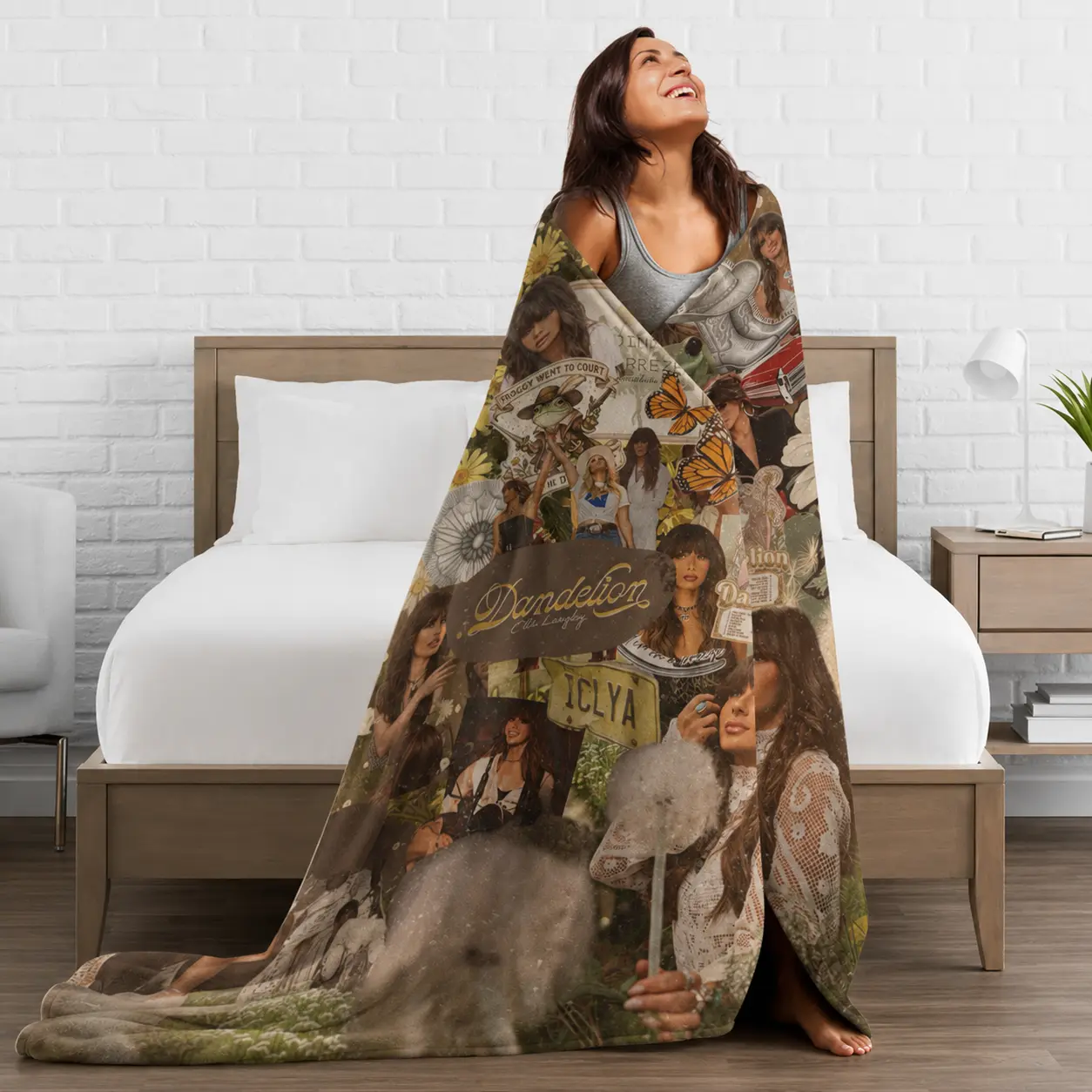 Ella Langley Dandelion Flannel Throw Blanket, Vintage Country Music Collage Soft Cozy Fleece Blanket, Rustic Western Bedroom Decor, Fan Gift for Couch Sofa Bed