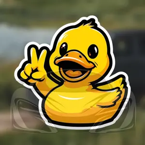 Peace Symbol Rubber Duck Impact Sticker - Weather Resistant, Non Damaging Adhesive, Suitable for JEEP - Yellow Cartoon Duck with Orange Beak, Perfect for Outdoor and Indoor Decoration, Optimistic Design, Car Decorative Sticker, Truck Sticker