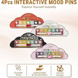 4pcs Social Battery Slider Pin, Funny Social Battery Pin for 7 Days, Cute Expression Moo, My Social Battery Slider Pins for Work