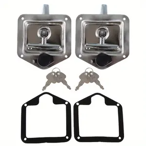 2 Trailer Door Latch Folding T-Handle Lock with Keys Stainless Steel Polished for Trailer Door RV Camper Truck Bed Toolboxes