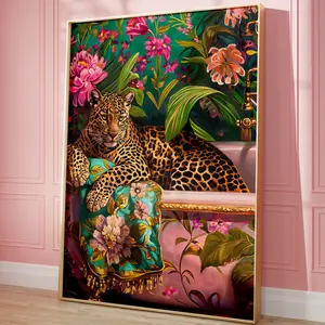 Leopard in a Bathtub Vivid Printing, Bathroom Wall Art, Colorful Dopamine Artwork, Kitsch Aesthetic Trendy Decor Print Unframed, Room Decor