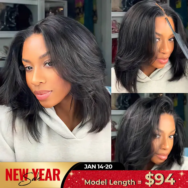 【Hot】ISEE HAIR Wear Go 9x6 Tpart Layered Cut Bob Yaki Straight Wig 180% & 250% Natural Black & Reddish Brown Deep Part Lace Glueless Wig #TikTokShopHolidayHaul