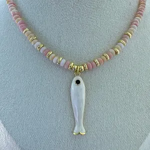 White Fish Pink Beaded Necklace