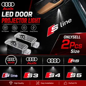 2Pcs For AUDI Sline A1 A3 8P 8L A4 A5 A6 A7 A8 TT Q3 Q5 Q7 Q8 S3 S4 S5 S6 S7 RS Quattro LED Car Door Projector Ghost Shadow Lamp Car Logo Welcome Light Accessories Led Car Lights